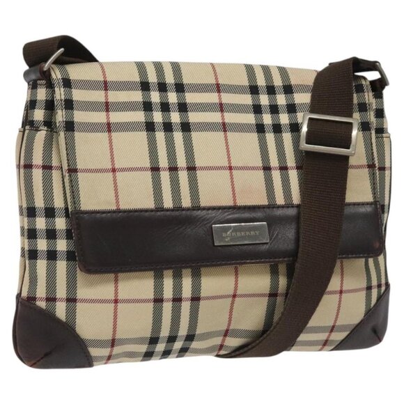 BURBERRY Nova Check Shoulder Bag Canvas Beige Auth KD198 - Picture 1 of 16